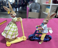 Set of 2 Bunny Rabbits on Scooters by Valerie Par Hill New in box RETIRED