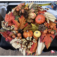 16" MAPLE LEAF PINECONE Pumpkin Wreath HARVEST FALL AUTUMN RETIRED New in Box