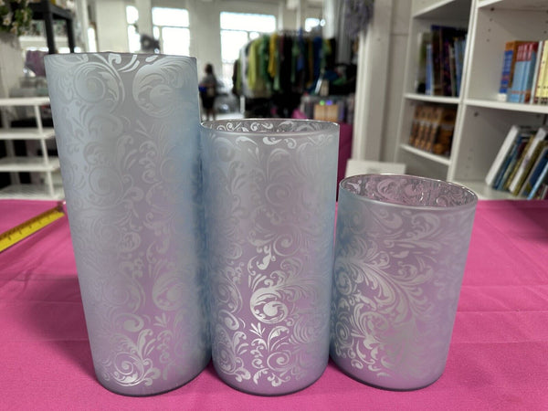 Set of 3 Celebration Hurricane Valerie Parr Hill Silver Frosted Scroll RETIRED