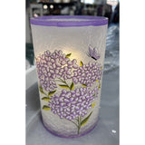 Valerie Parr Hill 8” Butterfly Hydrangea Lighted Crackle glass hurricane PURPLE