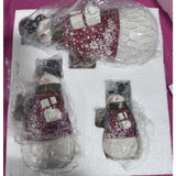 3 Snowman Wood look Figurines w Sweaters Scarves Valerie Parr Hill Holiday Decor