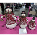 3 Snowman Wood look Figurines w Sweaters Scarves Valerie Parr Hill Holiday Decor