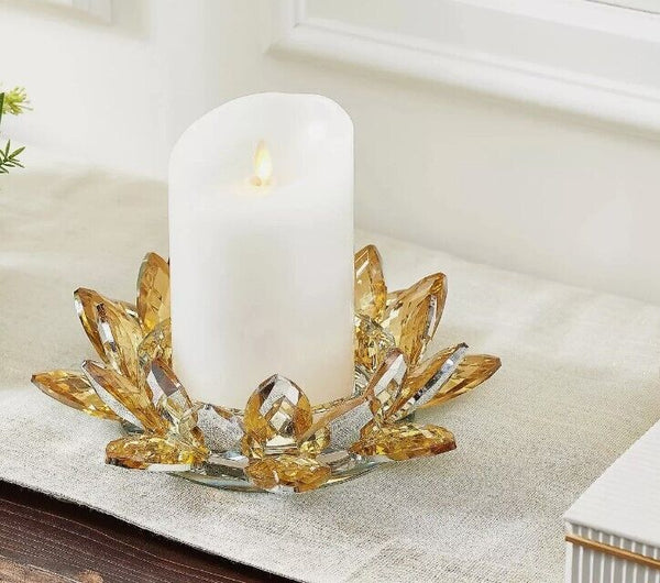 8" Mirrored Faceted Glass Lotus Candle Holder / Dish by Valerie  Parr Hill