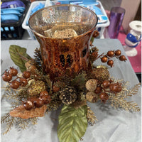 Valerie Parr Hill Illuminated Hurricane Glass Centerpiece Leaf Berry Pinecone