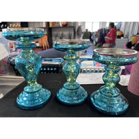 3 Illuminated Mercury Glass Candle Holder Pedestals Valerie Parr Hill Green/blue