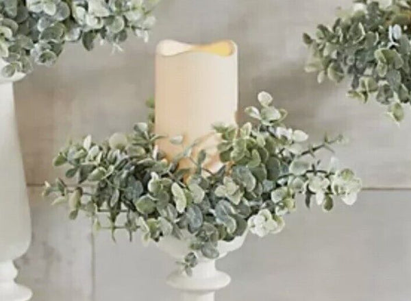 3 Faux Eucalyptus 7” Candle Rings/mini Wreaths Valerie Parr Hill New in Box