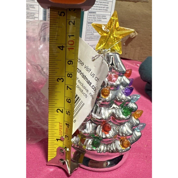 Set of 4 Mr Christmas Ceramic Tree Light Up Ornament Nostalgic Timer 5” NIB