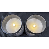 2 Luminara Indoor Ribbed Light Grey Metallic Unscent Moving Flame Pillar Candle