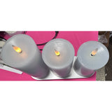 3 Rechargeable Light Blue Wax Candles with Charging plate out of box