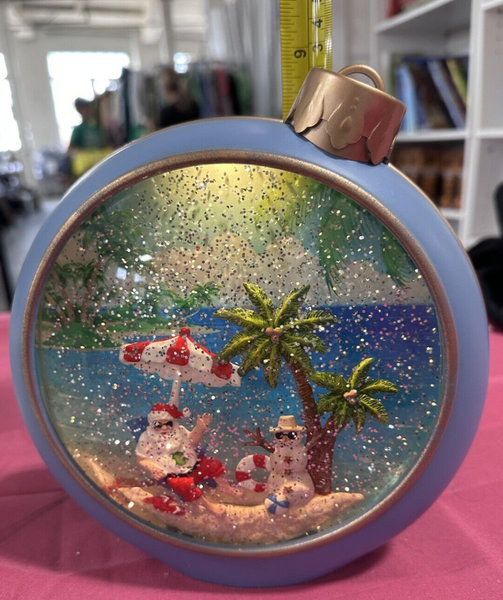 Valerie Part Hill Santa On The Beach Light Up 8 inch Swirling Snow Globe RETIRED