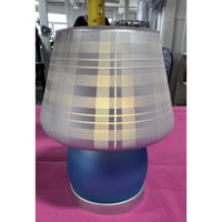 Frosted Satin Glass Plaid Accent Lamp Valerie Battery Operated Cobalt Blue NEW