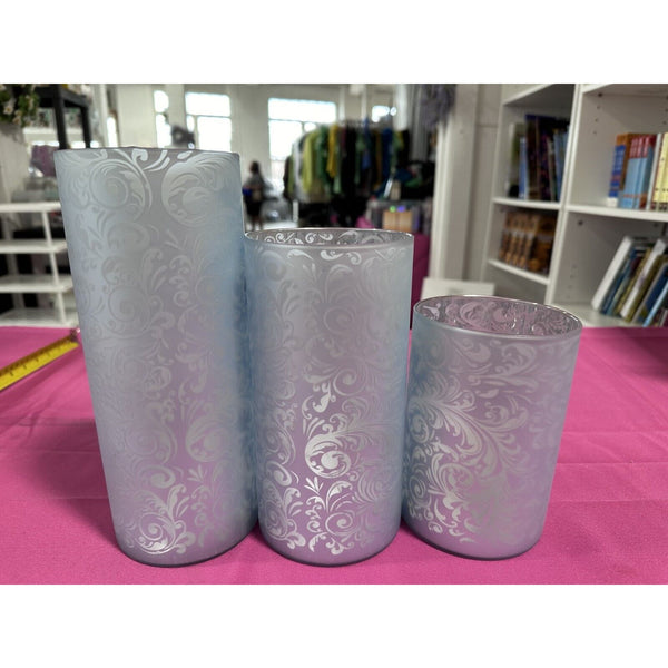 Set of 3 Swirl Scroll  Hurricanes Valerie Parr Hill Silver Frosted  RETIRED