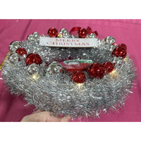 14" Silver lighted Wreath with red truck by Valerie Parr Hill