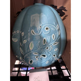 2 Blue Ceramic Illuminated Pumpkin w flower Design Valerie Parr Hill Collection