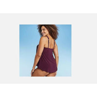 Women Angled High Neck Tankini Top Aqua Green Brnd Maroon L