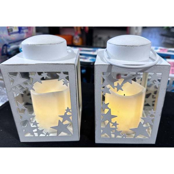 2 Candle Impressions 5" STARS Tapered Lanterns BRIGHT White New In Box