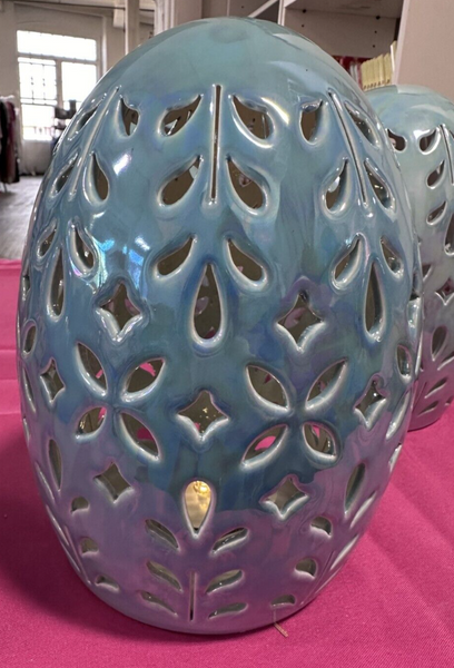 Illuminated 8" Porcelain Wisteria Floral Easter Egg Valerie Parr Hill Iridescent