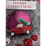 14" Silver lighted Wreath with red truck by Valerie Parr Hill