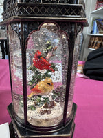 Valerie Parr Hill Lighted Cardinal Bird Church Water Globe Glitter Swirl lantern