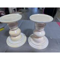 2 Valerie Parr Hill White Iridescent sold or color changing candle pedestals NB