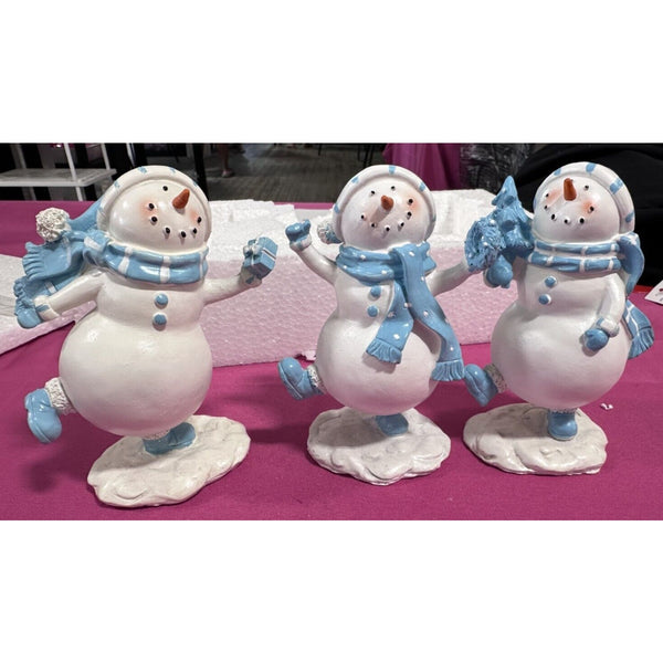 3 SNOWMAN PLAYING FIGURINES Valerie Parr Hill Holiday Winter Snow Retired NIB