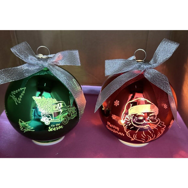 Set of 4 different Lighted Ball Ornaments Valerie Parr Hill NIB same day shippin