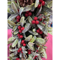 18" Mistletoe and Berry log mantel piece Valerie Red Berries Holiday Home Decor