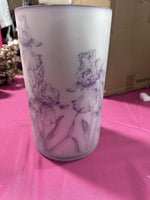 10" Valerie Par Hill Orchid's in Bloom Glass Hurricane Lamps Lilac Purple Color