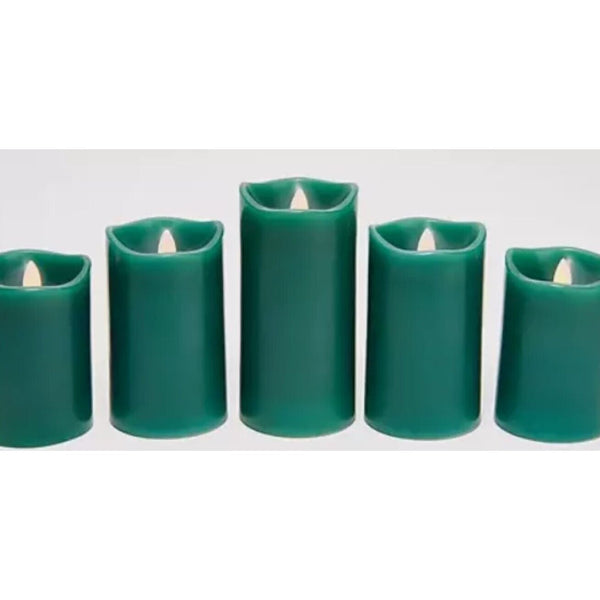 Set of 5 Mikasa Assorted Size Hunter Green Flameless Candles Never Used