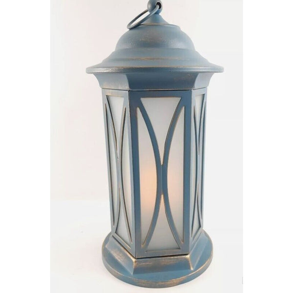 18" Indoor/Outdoor Flickering Flame Lantern Blue by Valerie