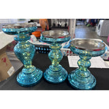 3 Illuminated Mercury Glass Candle Holder Pedestals Valerie Parr Hill Green/blue