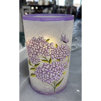 Valerie Parr Hill 8” Butterfly Hydrangea Lighted Crackle glass hurricane PURPLE