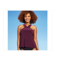 Women Angled High Neck Tankini Top Aqua Green Brnd Maroon L