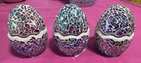 3 Purple Iridescent Glass Mosaic Cracked Easter Eggs Valerie Parr Hill RETIRED