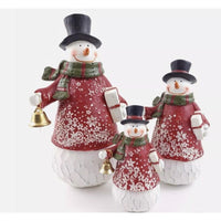 3 Snowman Wood look Figurines w Sweaters Scarves Valerie Parr Hill Holiday Decor