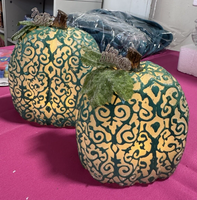 Set of 3 Teal Green Illuminated Pumpkins by Valerie Parr Hill Retired