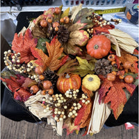 16" MAPLE LEAF PINECONE Pumpkin Wreath HARVEST FALL AUTUMN RETIRED New in Box